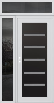 Diamond C7 52" x 96" white/white frosted Glass Panel black RHI with Sidelite and Transom mirrored Glass