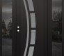 Modern Steel Front Door Diamond C12 64" x 80" black/white frosted Glass Panel black RHI with 2 Sidelites mirrored Glass