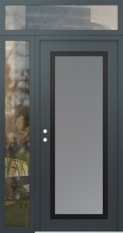 Diamond C1 52" x 96" anthracite/anthracite frosted Glass Panel black RHI with Sidelite and Transom clear Glass