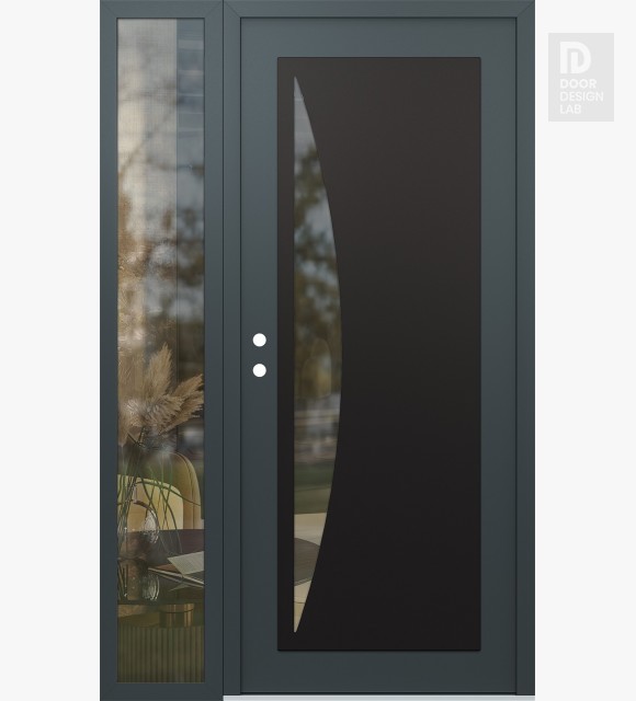 Modern Steel Front Door Diamond C13 48" x 80" anthracite/anthracite clear Glass Panel black RHI with Sidelite clear Glass