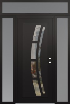 Diamond C12 68" x 96" black/black clear Glass Panel black LHI with 2 Sidelites and Transom frosted Glass