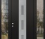 Modern Steel Front Door DIAMOND A7 64" X 96" BLACK/WHITE FROSTED GLASS PANEL STAINLESS STEEL RHI WITH 2 SIDELITES AND TRANSOM CLEAR GLASS