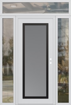 Diamond C1 64" x 96" white/white frosted Glass Panel black LHI with 2 Sidelites and Transom clear Glass