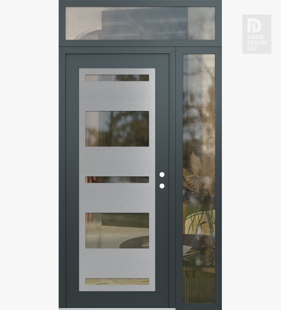 Modern Steel Front Door Diamond C10 50" x 96" anthracite/anthracite clear Glass Panel stainless steel LHI with Sidelite and Transom clear Glass