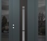 Modern Steel Front Door DIAMOND A3 64" X 96" ANTHRACITE/ANTHRACITE FROSTED GLASS PANEL BLACK RHI WITH 2 SIDELITES AND TRANSOM MIRRORED GLASS