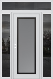 Diamond C1 64" x 96" white/white frosted Glass Panel black RHI with 2 Sidelites and Transom mirrored Glass