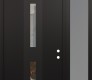 Modern Steel Front Door DIAMOND A6 50" X 96" BLACK/BLACK CLEAR GLASS PANEL BLACK LHI WITH SIDELITE AND TRANSOM FROSTED GLASS