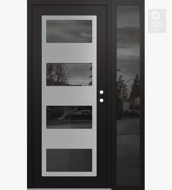 Modern Steel Front Door Diamond C2 52" x 80" black/black mirrored Glass Panel stainless steel LHI with Sidelite mirrored Glass
