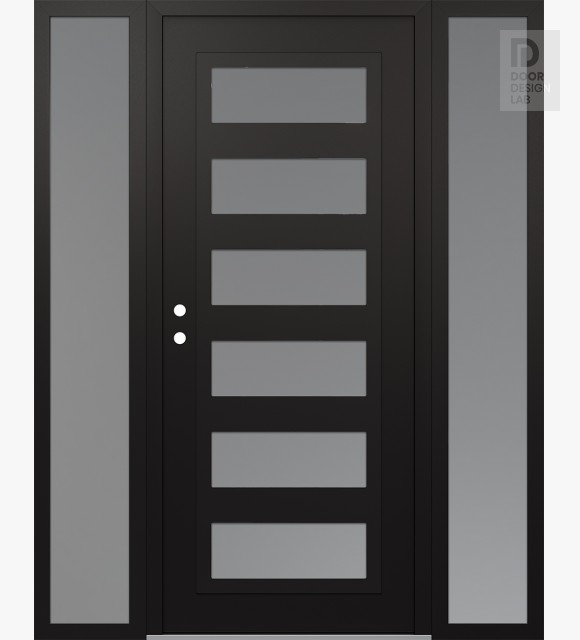 Modern Steel Front Door Diamond C9 60" x 80" black/white frosted Glass Panel black RHI with 2 Sidelites frosted Glass
