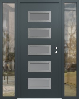 Diamond D1 68" x 80" anthracite/anthracite Frosted Glass Panel stainless steel LHI with 2 Sidelites clear Glass