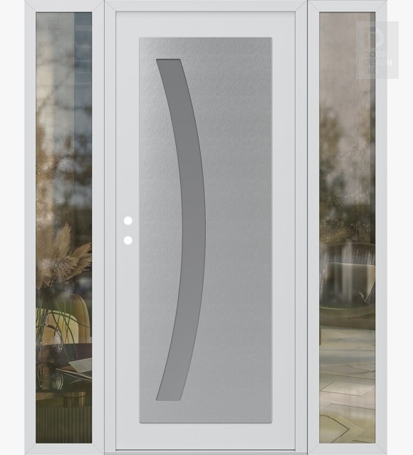 Modern Steel Front Door Diamond C4 68" x 80" white/white frosted Glass Panel stainless steel RHI with 2 Sidelites clear Glass