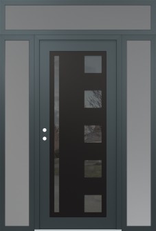 Diamond C3 64" x 96" anthracite/anthracite mirrored Glass Panel black RHI with 2 Sidelites and Transom frosted Glass