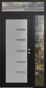 Diamond C8 52" x 96" black/white frosted Glass Panel stainless steel LHI with Sidelite and Transom clear Glass