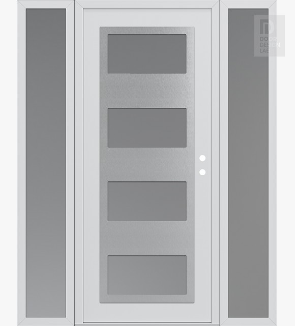 Modern Steel Front Door Diamond C2 64" x 80" white/white frosted Glass Panel stainless steel LHI with 2 Sidelites frosted Glass