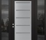 Modern Steel Front Door Diamond C11 64" x 96" black/white frosted Glass Panel stainless steel RHI with 2 Sidelites and Transom mirrored Glass