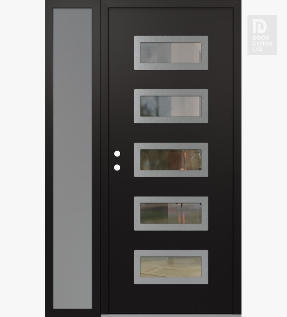 Modern Steel Front Door Diamond D1 52" x 80" black/black clear Glass Panel stainless steel RHI with Sidelite frosted Glass