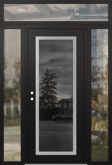 Diamond C1 64" x 96" black/black mirrored Glass Panel stainless steel RHI with 2 Sidelites and Transom clear Glass