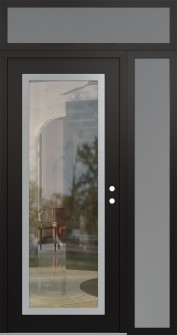 Diamond C1 48" x 96" black/black clear Glass Panel stainless steel LHI with Sidelite and Transom frosted Glass