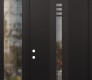 Modern Steel Front Door DIAMOND A5 50" X 96" BLACK/BLACK CLEAR GLASS PANEL BLACK RHI WITH SIDELITE AND TRANSOM CLEAR GLASS
