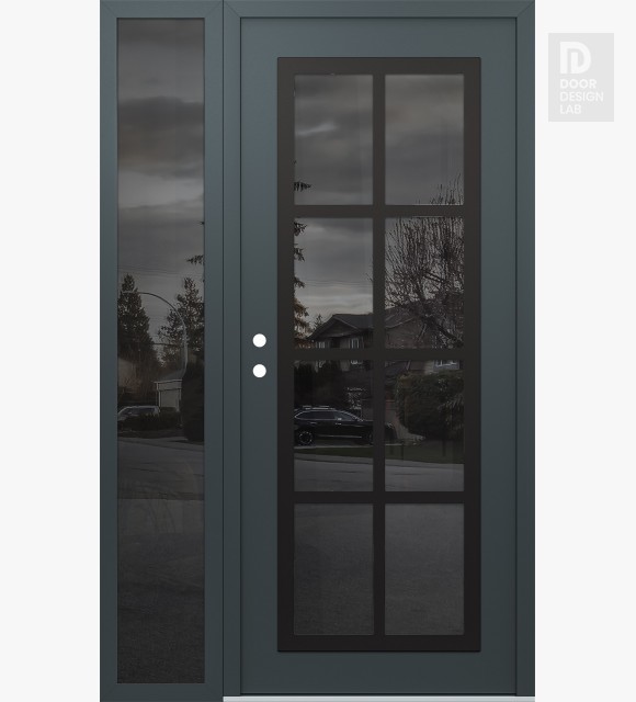 Modern Steel Front Door Diamond C16 48" x 80" anthracite/anthracite mirrored Glass Panel black RHI with Sidelite mirrored Glass