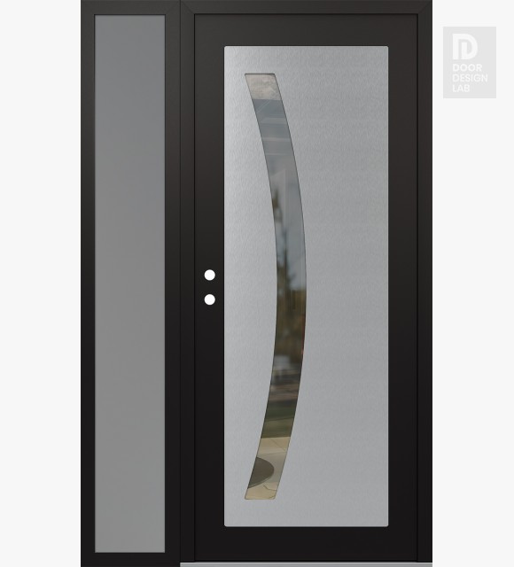 Modern Steel Front Door Diamond C4 50" x 80" black/black clear Glass Panel stainless steel RHI with Sidelite frosted Glass