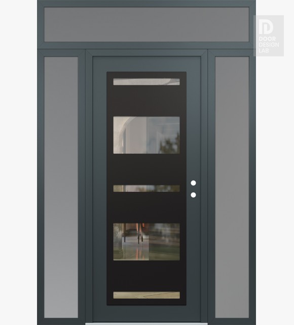 Modern Steel Front Door Diamond C10 68" x 96" anthracite/anthracite clear Glass Panel black LHI with 2 Sidelites and Transom frosted Glass