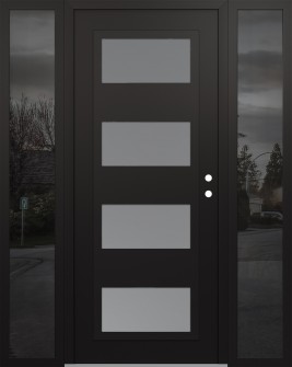 Diamond C2 68" x 80" black/white frosted Glass Panel black LHI with 2 Sidelites mirrored Glass
