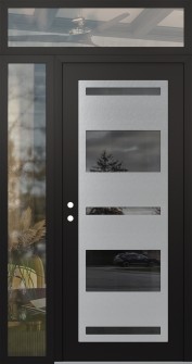 Diamond C10 50" x 96" black/black mirrored Glass Panel stainless steel RHI with Sidelite and Transom clear Glass