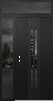 DIAMOND A8 52" X 96" BLACK/BLACK MIRRORED GLASS PANEL BLACK RHI WITH SIDELITE AND TRANSOM MIRRORED GLASS