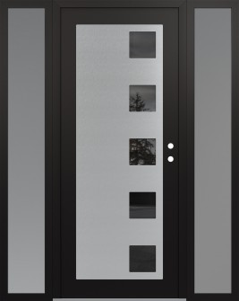 Diamond C5 68" x 80" black/black mirrored Glass Panel stainless steel LHI with 2 Sidelites frosted Glass