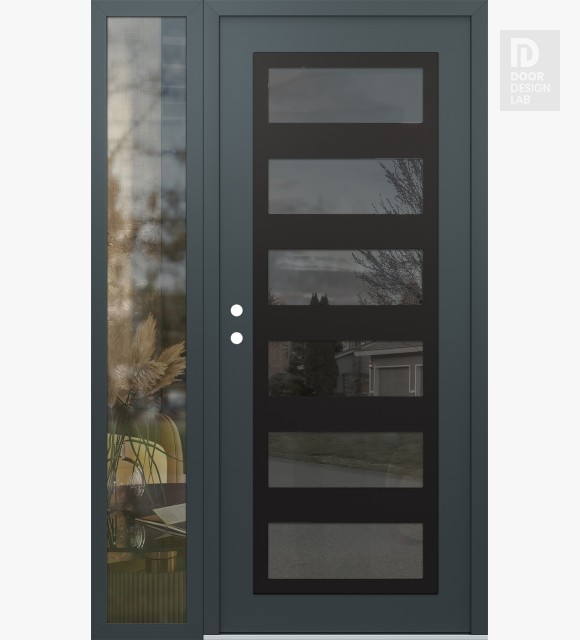 Modern Steel Front Door Diamond C9 52" x 80" anthracite/anthracite mirrored Glass Panel black RHI with Sidelite clear Glass