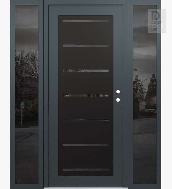Modern Steel Front Door Diamond C11 68" x 80" anthracite/anthracite mirrored Glass Panel black LHI with 2 Sidelites mirrored Glass
