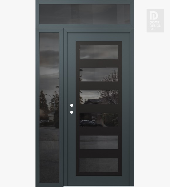 Modern Steel Front Door Diamond C9 52" x 96" anthracite/anthracite mirrored Glass Panel black RHI with Sidelite and Transom mirrored Glass
