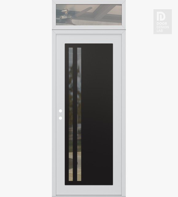 Modern Steel Front Door Diamond C6 36" x 96" white/white clear Glass Panel black RHI with Transom clear Glass