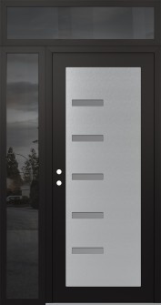 Diamond C8 48" x 96" black/white frosted Glass Panel stainless steel RHI with Sidelite and Transom mirrored Glass