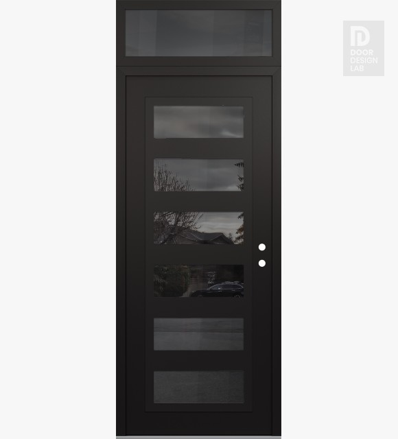 Modern Steel Front Door Diamond C9 36" x 96" black/black mirrored Glass Panel black LHI with Transom mirrored Glass