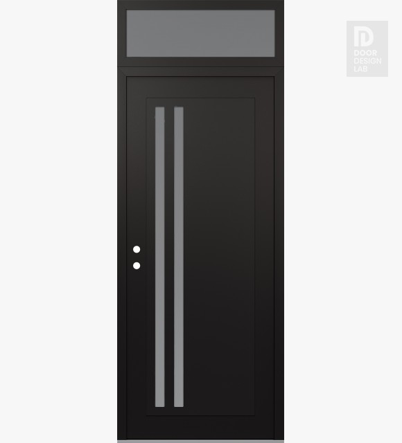 Modern Steel Front Door Diamond C6 36" x 96" black/white frosted Glass Panel black RHI with Transom frosted Glass
