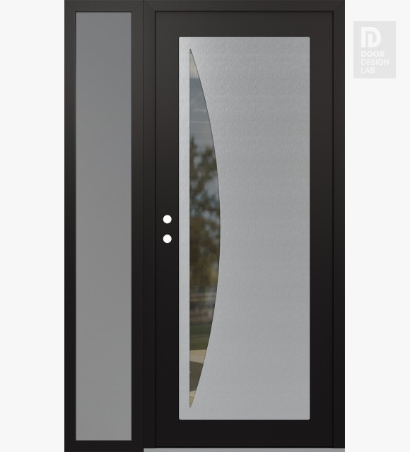 Modern Steel Front Door Diamond C13 48" x 80" black/black clear Glass Panel stainless steel RHI with Sidelite frosted Glass