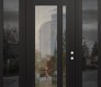 Modern Steel Front Door Diamond C15 60" x 96" black/black clear Glass Panel black LHI with 2 Sidelites and Transom mirrored Glass