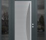 Modern Steel Front Door Diamond C13 64" x 96" anthracite/anthracite frosted Glass Panel stainless steel LHI with 2 Sidelites and Transom mirrored Glass