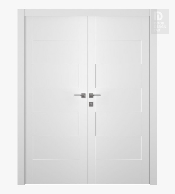 5 Panel Modern Shaker Snow White Modern Interior Double Swing Doors by Belldinni