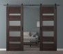 DOUBLE BARN DOOR AVON 07-01 VETRO VERALINGA OAK 48" X 84" X 1 3/4" BLACK HARDWARE