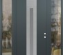Modern Steel Front Door DIAMOND A2 60" X 96" ANTHRACITE/ANTHRACITE FROSTED GLASS PANEL STAINLESS STEEL LHI WITH 2 SIDELITES AND TRANSOM CLEAR GLASS