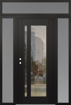 Diamond C15 64" x 96" black/black clear Glass Panel black RHI with 2 Sidelites and Transom frosted Glass