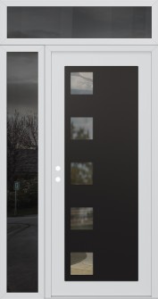 Diamond C5 50" x 96" white/white clear Glass Panel black RHI with Sidelite and Transom mirrored Glass