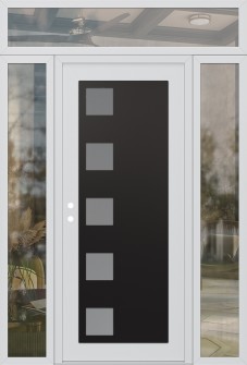 Diamond C5 64" x 96" white/white frosted Glass Panel black RHI with 2 Sidelites and Transom clear Glass