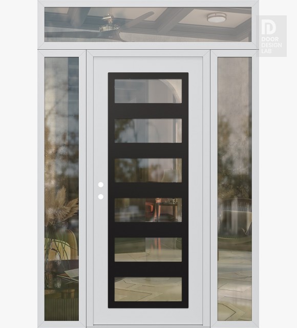 Modern Steel Front Door Diamond C9 68" x 96" white/white clear Glass Panel black RHI with 2 Sidelites and Transom clear Glass