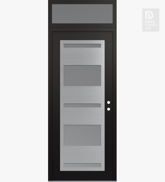 Modern Steel Front Door Diamond C10 36" x 96" black/white frosted Glass Panel stainless steel LHI with Transom frosted Glass