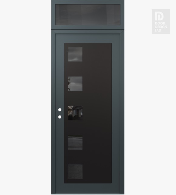 Modern Steel Front Door Diamond C5 36" x 96" anthracite/anthracite mirrored Glass Panel black RHI with Transom mirrored Glass