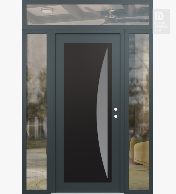 Modern Steel Front Door Diamond C13 68" x 96" anthracite/anthracite frosted Glass Panel black LHI with 2 Sidelites and Transom clear Glass